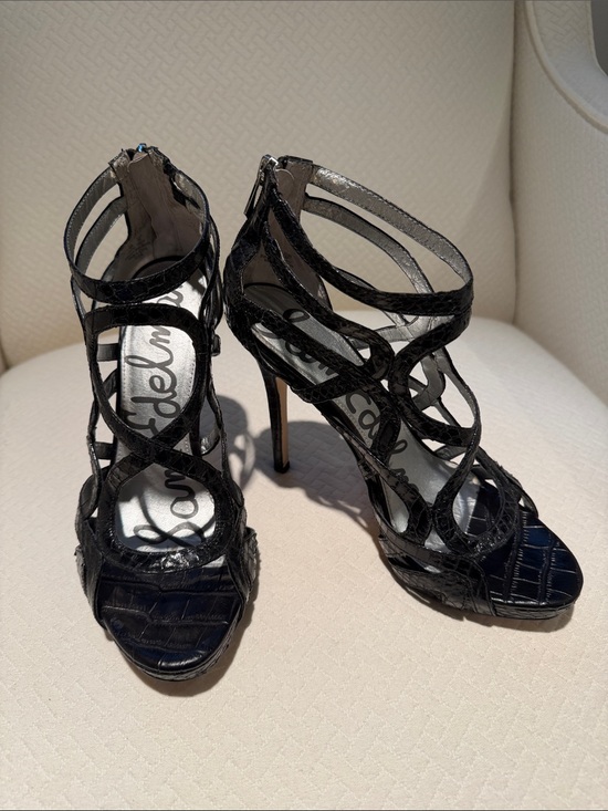 Sam Edelman Shoes - Sam Edelman Black Strappy Croc-Embossed High Heel Sandals